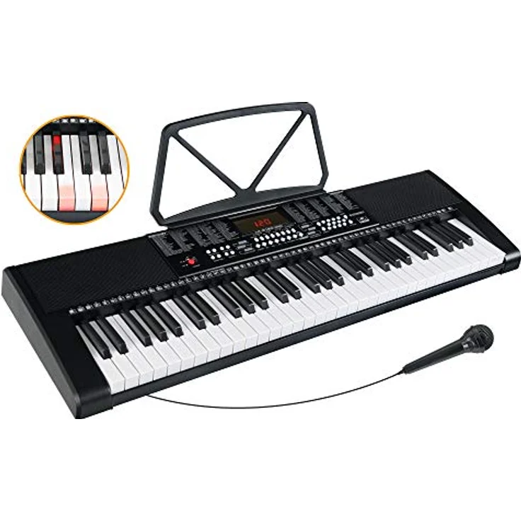 McGrey LK-6120-MIC Keyboard Set - Einsteiger-Keyboard mit 61 Leuchttasten - 255 Sounds und 255 Rhythmen - 50 Demo Songs - Inklusive Mikrofon - Spar-Set inkl. X-Keyboardständer und Kopfhörer - Schwarz – Bild 2