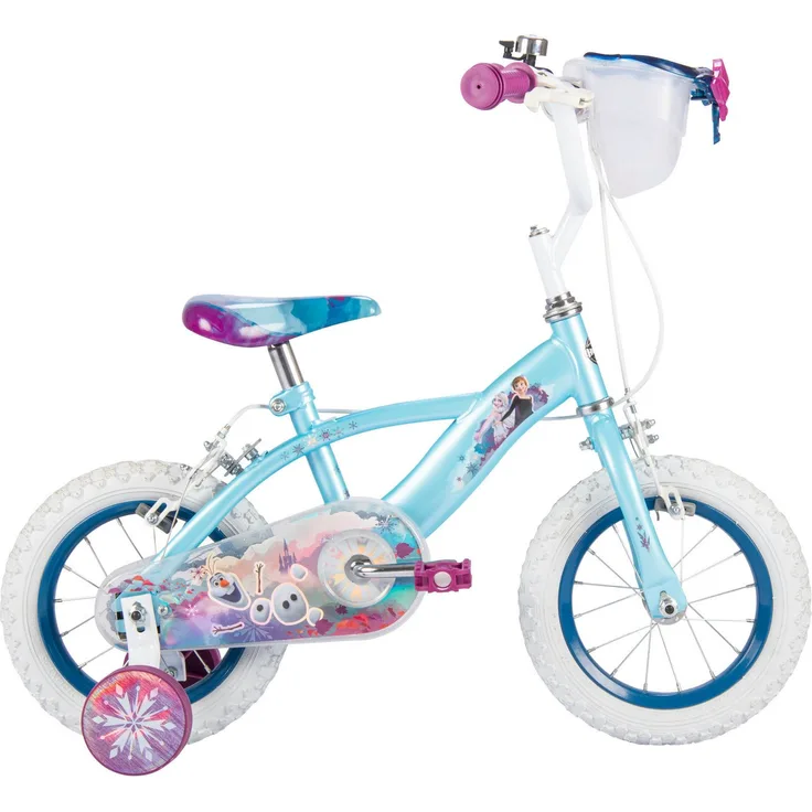 Huffy Frozen Kinderfahrrad 12 Zoll, Fahrradanfänger mit breiten Stützrädern und gepolstertem Sitz für Kinder von 3 bis 5 Jahren, Arendelle-Stil