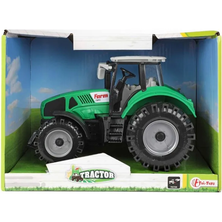 Toi-Toys Traktor mit Reibung, grünes Spielzeugauto, 19 cm für Kinder ab 3 Jahren
