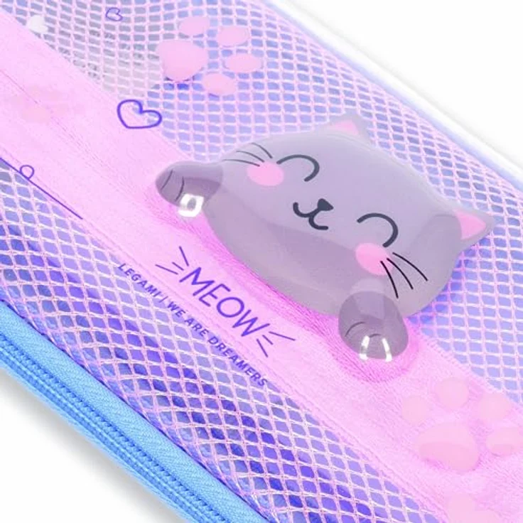 Legami Wonderwow Kitty Federmäppchen, 2 Fächer mit Stifthalter und Netzfach, Reißverschluss, 23 x 11 x 5 cm – Bild 4