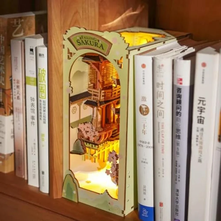 Robotime Falling Sakura 3D Puzzle, Holz Booknook DIY mit LED-Beleuchtung, Puzzleteile für 4-6 Stunden Zusammenbauzeit – Bild 3