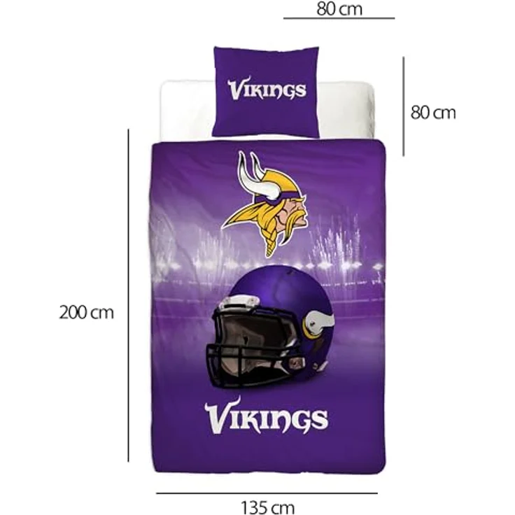 BERONAGE NFL Bettwäsche Minnesota Vikings 135 x 200 cm + 80 x 80 cm 100% Baumwolle Renforcé-Linon-Qualität Reißverschluss American Football Fan Super Bowl Viktor Viking Ragnar Wende-Bezug deutsche Größe – Bild 2