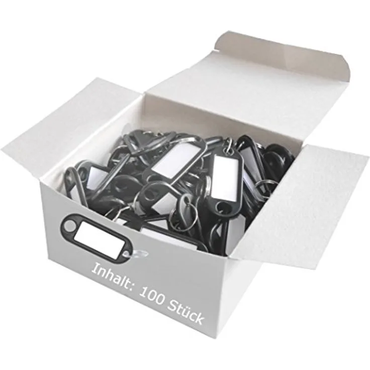 WEDO 262801801 Schlüsselanhänger Kunststoff (mit Ring, auswechselbare Etiketten) 100 Stück, schwarz