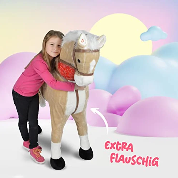 Pink Papaya Giant XXL Kinder Spielpferd zum Reiten Sternchen 125 cm | Plüschpferd | Fast lebensgroßes Pferd zum Reiten für Kinder | Stehpferd bis 100kg belastbar mit Sounds – Bild 4