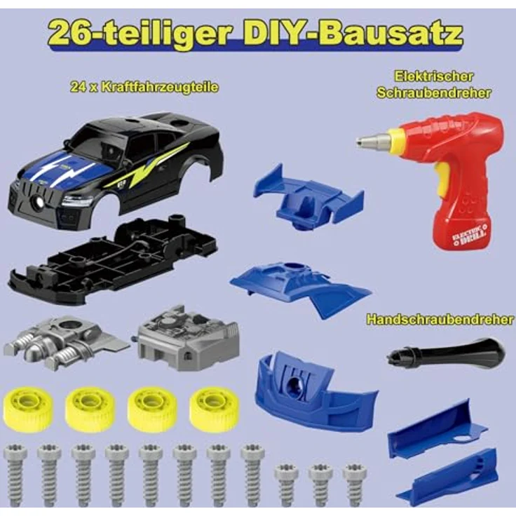 Pup Go Auseinander Nehmen Auto, 26-teiliges Spielzeug mit elektrischer Bohrmaschine, geeignet für Kinder ab 3 Jahren, inklusive 4 Ersatzschrauben – Bild 2