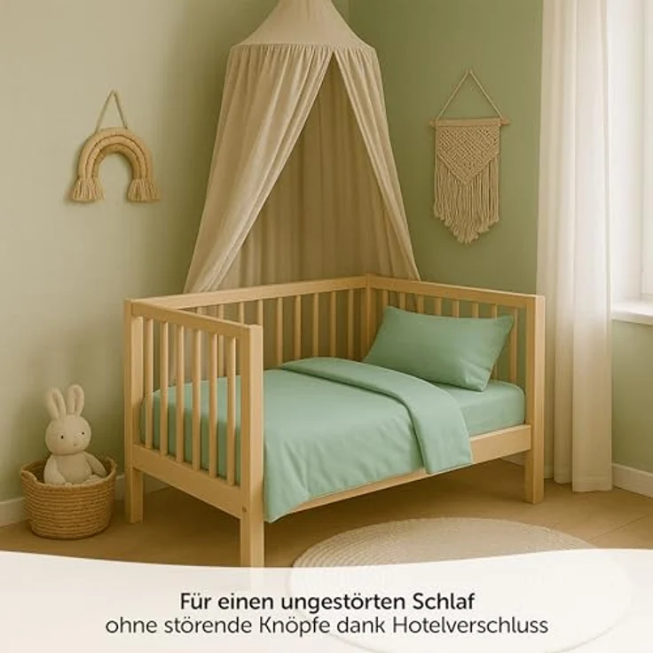 MAKIAN Babybettwäsche Set 100x135, 40x60 cm | 100% Baumwolle, atmungsaktiv, pflegeleicht, Hotelverschluss, Oeko-Tex Zertifiziert, Eisgrün – Bild 5