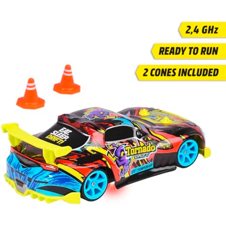 Dickie Toys - RC Auto Tornado Drift - ferngesteuertes Auto ab 6 Jahre mit Bodenbeleuchtung, Remote Control Car für Kinder mit 2,4 GHz Fernbedienung, Zubehör und Batterien, 10 km/h, 4WD – Bild 2