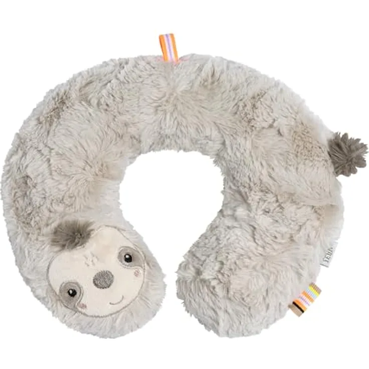 Fehn Nackenstütze Faultier, ergonomisches Baby Nackenkissen mit Tierapplikation, unterstützt Kopf und Nacken in Babyschale und Kinderwagen, waschbar bei 30°C, Größe 24 x 22 cm