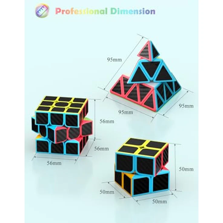 ROXENDA Zauberwürfel Set, Speed Cube Set mit 2x2 3x3 Pyramide Zauberwürfel, Einfaches Drehen und Glatt Spielen, Kohlefaser Version – Bild 4
