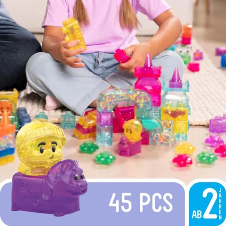 Goliath – Jelly BLOX – Princess Castle Set mit 45 bunten Bausteinen, 2 Prinzessinnen, 1 Ritter und 1 Pferd für kreatives Rollenspiel, sicher und weich für Kinder ab 2 Jahren – Bild 2