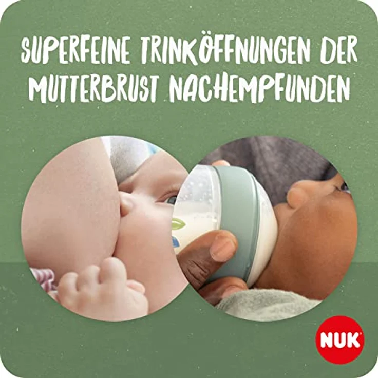 NUK for Nature Ersatz-Trinksauger für Babyflasche | Mittelgroß | 6−18 Monate | Der Mutterbrust nachempfunden, nachhaltiges Silikon, Anti-Colic-Ventil | BPA-frei | 2 Stück – Bild 2