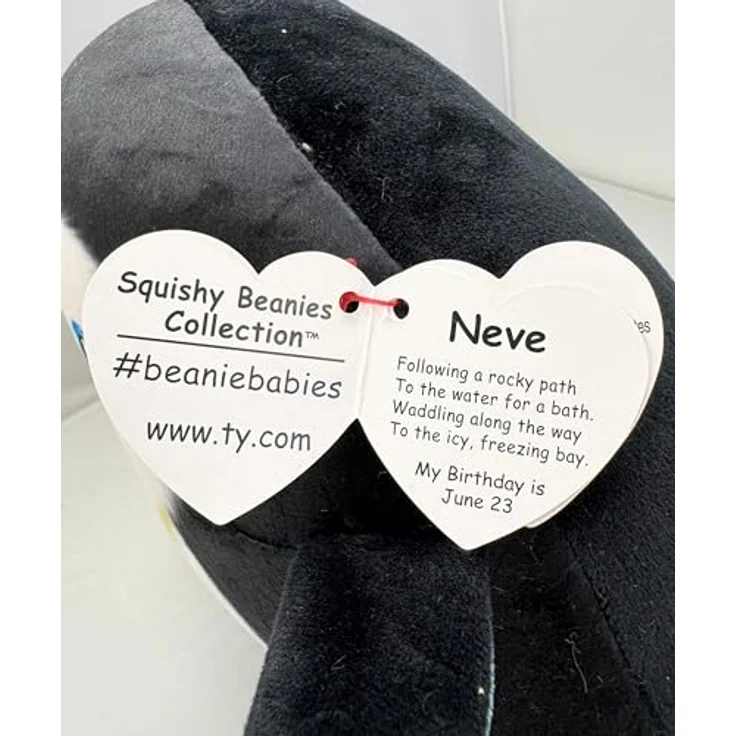 TY Neve Pinguin - Squishy Beanie 10" | Weiches Plüschtier für Kinder, Babytier, Kuschelteddy | Schwarz – Bild 6