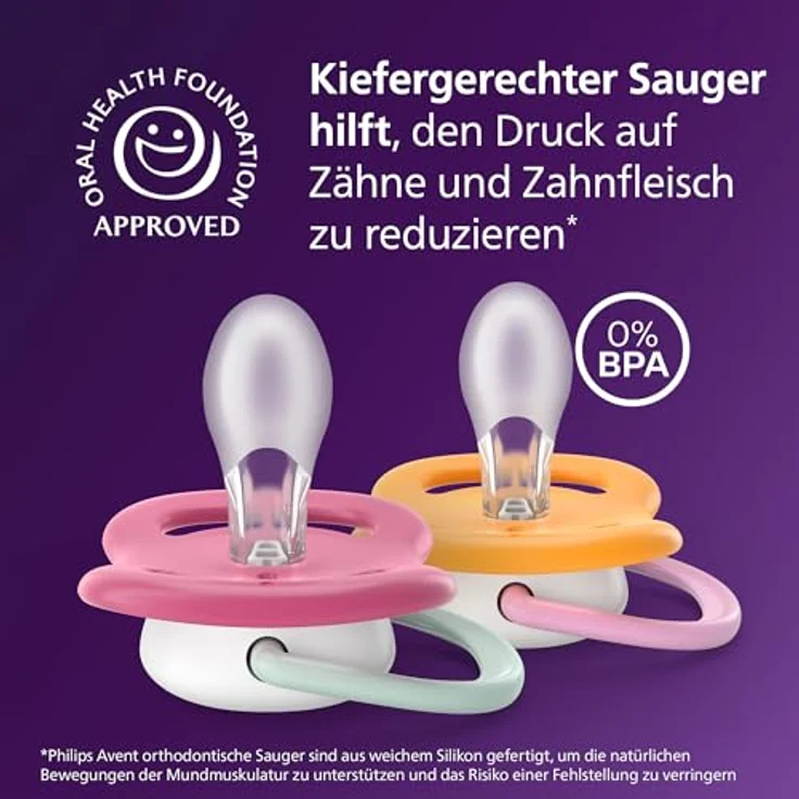 Philips Avent ultra air Schnuller, kiefergerecht mit weichem Silikonsauger, 2er-Pack für Babys 6–18 Monate, BPA-frei, inkl. Sterilisationsbehälter SCF080/27 – Bild 4