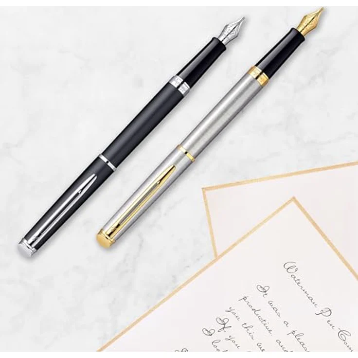 Waterman Hémisphère, Schreibstift aus gebürstetem Edelstahl mit goldplattierten Details, blau – Bild 6