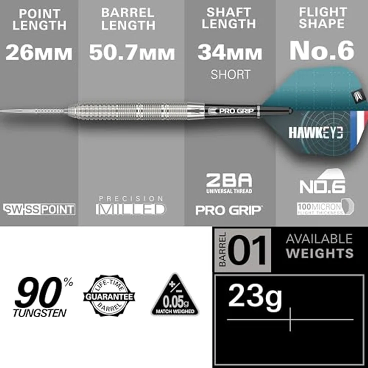 Target Darts Kevin Doets Gen 1 Steeldarts, 90% Tungsten, 23G, inklusive Swiss Fire Points und Pro Grip Schäften, Profi Dart Set – Bild 3