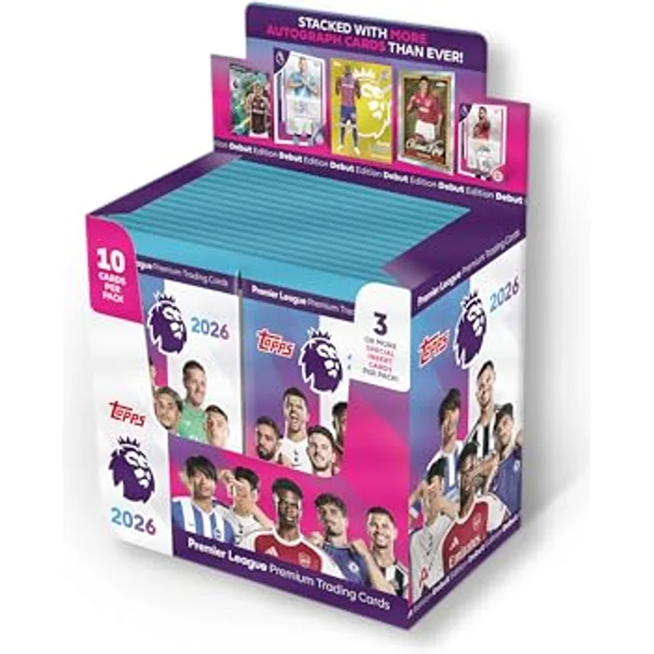 Topps Premier League 2025/26 Trading Cards Booster Display, 28 Boosterpackungen mit je 10 Karten, exklusive Hall of Fame Motive – Bild 1