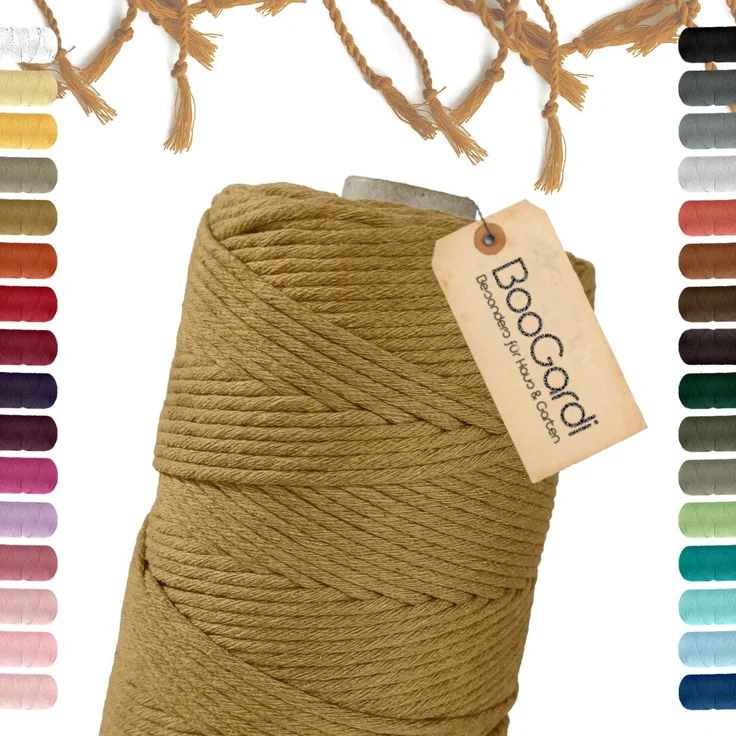BooGardi Makramee Garn 100% Baumwolle - Senfgelb, 3mm x 200m - Bastelgarn, reißfest, geruchlos, vielseitig einsetzbar – Bild 1