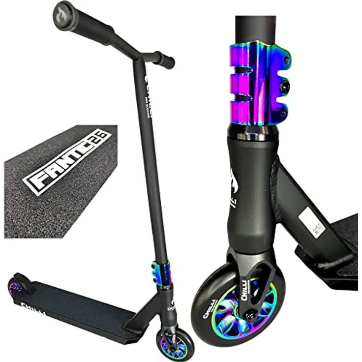 Chilli Pro Reaper Stunt-Scooter H=84cm LTD F26 Schwarz Regenbogen Rainbow + Fantic26 Extra Team Griptape – Bild 1