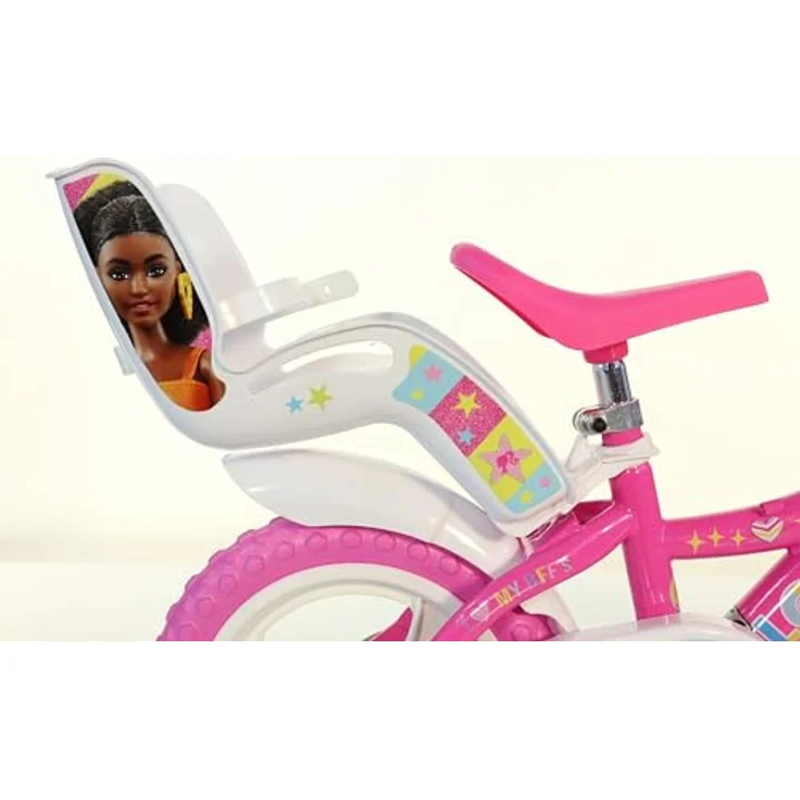 DINO BIKES Kinderfahrrad Barbie 12 Zoll, Mädchenfahrrad mit Stabilisatoren, Puppenhalter und Korb, für Größe 87 bis 110 cm – Bild 4