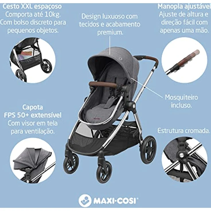 Maxi-Cosi Zelia Luxe 2-in-1-Kinderwagen, wendbarer Sitz, einhändig zusammenklappbar, geeignet von Geburt bis 4 Jahre, 0-22 kg, Twilllic Grey, großer Einkaufskorb – Bild 2