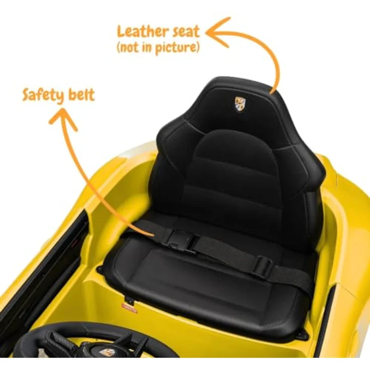Porsche RUF GT Kinder Elektro Auto, 12V, für 1-5 Jahre, mit Fernbedienung, gelb, MP3-Player, Sicherheitsgurt, Weiche EVA-Reifen – Bild 2
