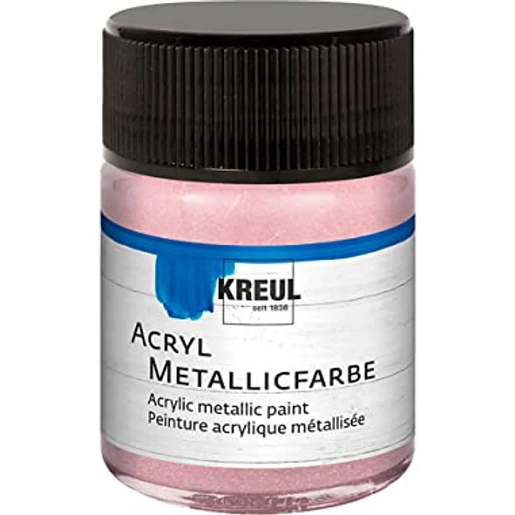 KREUL 77586 Acryl Metallicfarbe, 50 ml in metallic roségold, cremig deckend, schnelltrocknend, wasserfest – Bild 1