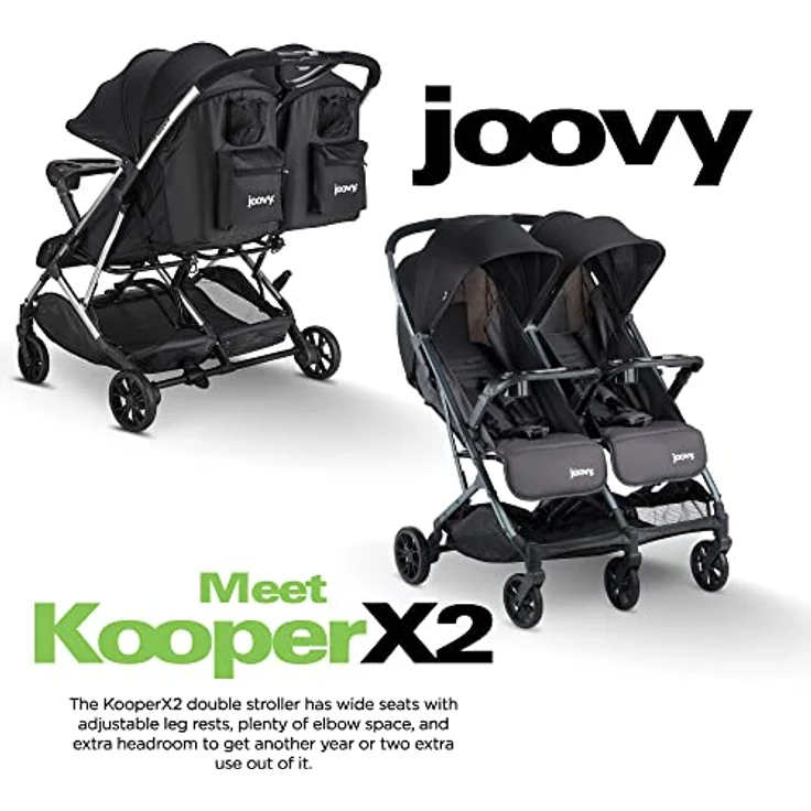 Joovy Kooper X2 Doppelter Kinderwagen, leichter Kinderwagen, kompakt zusammenklappbar mit Ablagen, grau – Bild 4