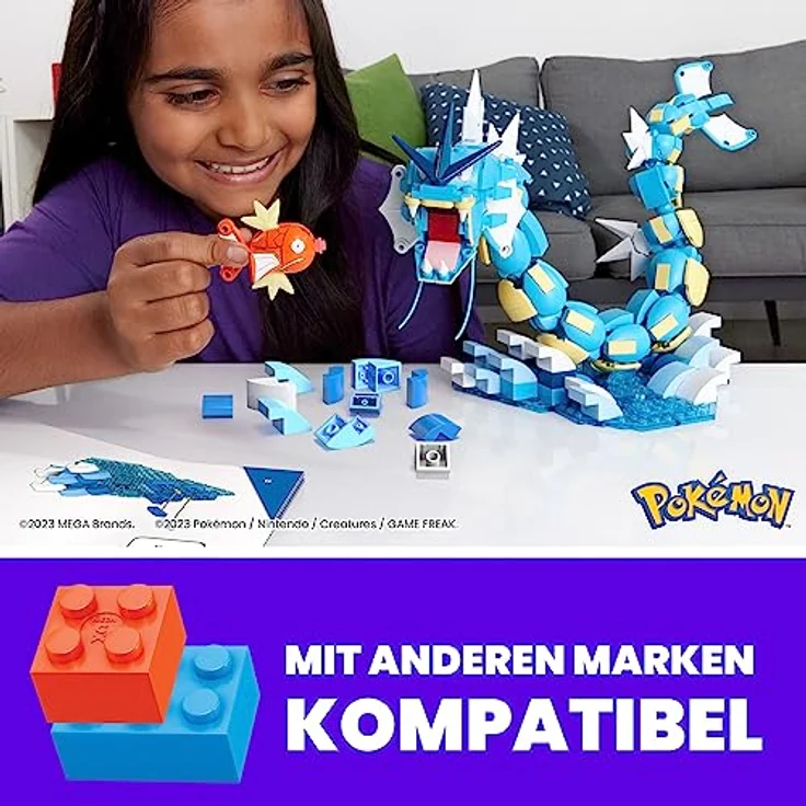 MEGA POKÉMON Karpador Evolutionsset - 411-teiliges Bauset mit Garados und Wasserlandschaft für dynamische Ausstellmöglichkeiten, 12 Verbindungspunkte, für Kinder ab 8 Jahren, HNT95 – Bild 2
