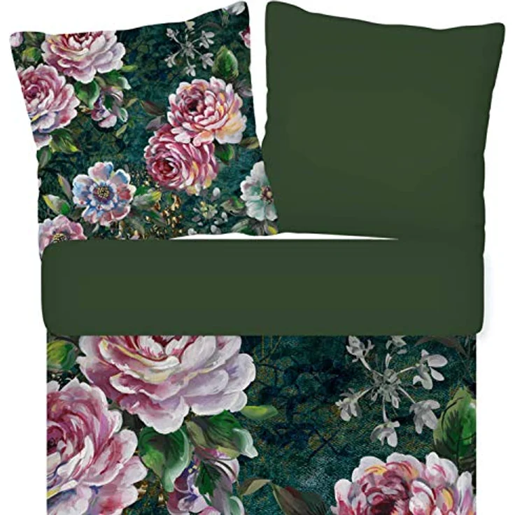 ESPiCO Bettwäsche Trendy Bedding Fleur Blumen Geblümt Pfingstrosen Wendeoptik Grün Renforcé, 135x200 cm – Bild 2