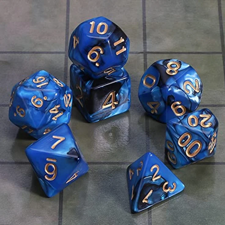 QMAY DND Dice Polyedrisches Würfel Set, 7 Stück für Dungeons und Dragons, MTG und RPG, Blau bis Schwarz, inkl. Samtbeutel, aus hochwertigem Acryl – Bild 2