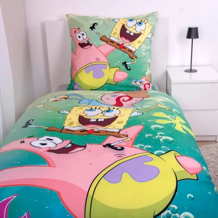 Herding Bettwäsche SpongeBob Schwammkopf, Kopfkissenbezug 80 x 80 cm mit Wende-Motiv, Bettbezug 135 x 200 cm, Mit Reißverschluss, 100% Baumwolle/Renforcé – Bild 3