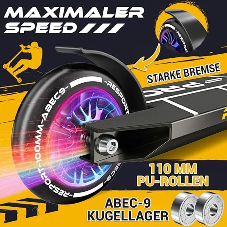 RE:SPORT REVO PRO Stunt Scooter, Profi Kickscooter mit 110mm PU Wheels, ABEC 9 Lager, leicht und wendig, inkl. Ständer für Kinder & Erwachsene – Bild 5