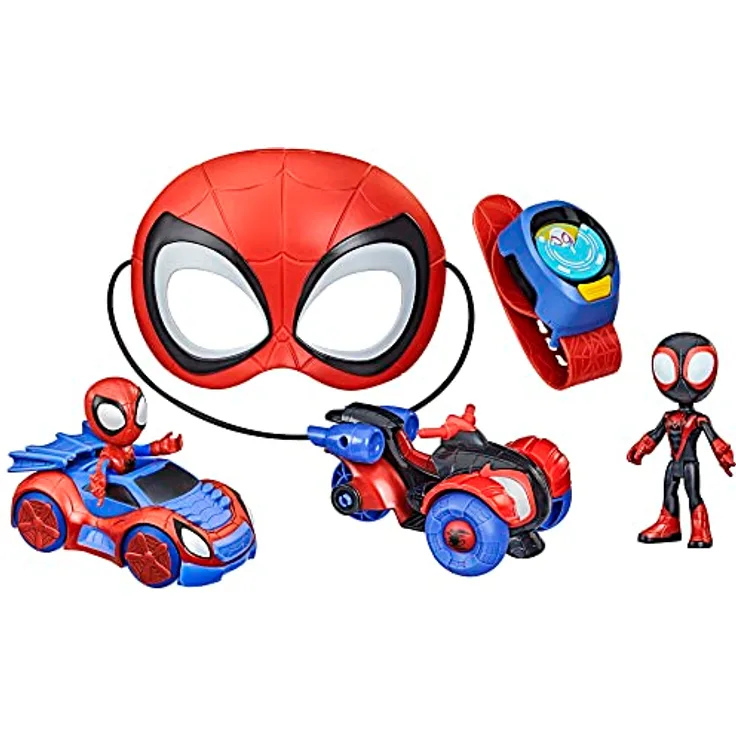Spidey and his Amazing Friends Spidey Superbox, Rollenspiel-Fahrzeug-Set mit 2 Figuren, Spidey-Maske und Transmitter-Armband, exklusiv bei Amazon