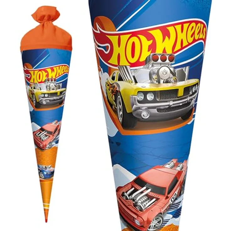 ROTH Schultüte groß Hot Wheels, 70 cm rund mit Filzverschluss und ROT(H)-Spitze, Zuckertüte für Schulanfang – Bild 3
