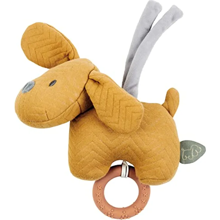 Nattou Musikalisches Mini-Kuscheltier, Hund Charlie, Mit integrierter Spieluhr, 17 cm, PETA-geprüft und vegan, Jacquard, Baumwolle/Polyester, Karamell