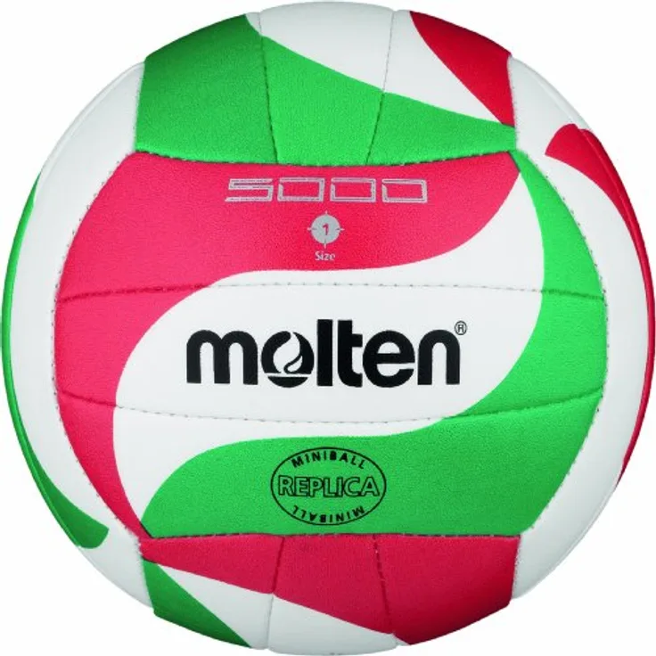 Molten V1M300 Wettspiel Volleyball klein 135 g Ball, Weiß/Grün/Rot, Ø 15 cm, Maschinengenäht