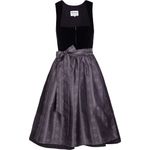 Edelnice Dirndl Midi Evi Samt Schwarz, exquisites Trachtenkleid mit edlem Samtmieder, dunklem Jacquardstoff und schimmernder Schürze