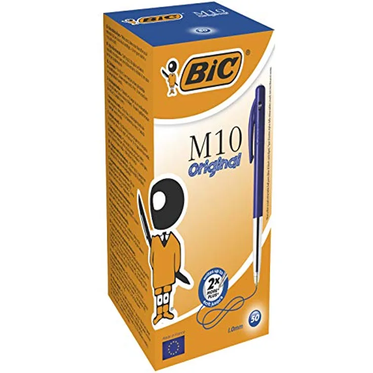 Bic M10 Kugelschreiber, 0.32 mm, Druckmechanismus, 50 Stück, Blau, Transparent