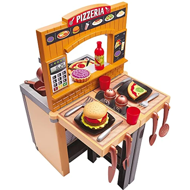Ecoiffier 2in1 Spielküche Pizzeria, variable Kinderküche mit 32-teiligem Zubehör, inkl. Hocker, für Kinder ab 18 Monaten – Bild 3