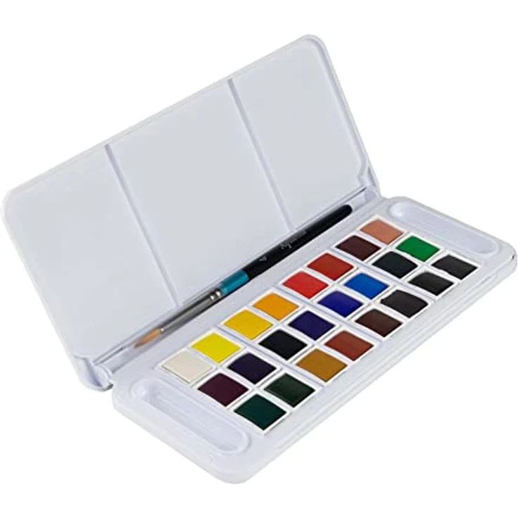 Daler-Rowney Aquafine Aquarell Travel Set, 24 Halbnäpfchen, transparente Farben im kompakten Kunststoffkoffer, lichtecht – Bild 1