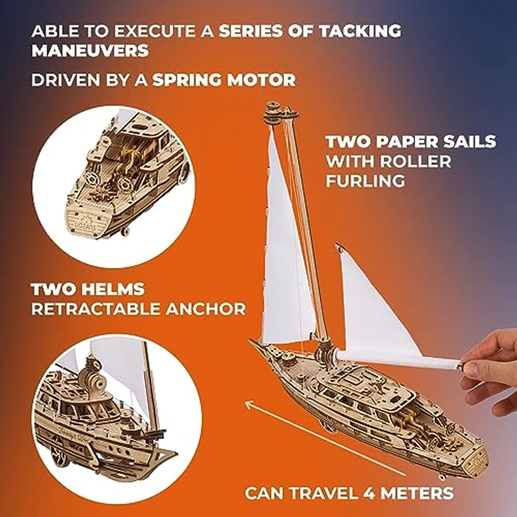 UGEARS Serenitys Traum Segelschiff Modellbausatz - Holzpuzzle 3D Schiff für DIY Liebhaber – Bild 3