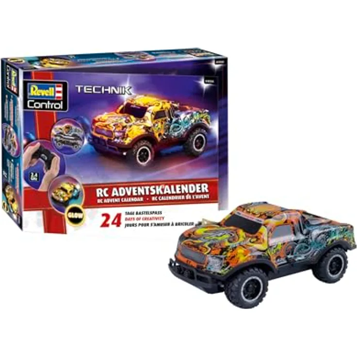 Revell Adventskalender RC Christmas Driver I Ferngesteuertes Auto zum Basteln - Festliches Design mit integrierter Beleuchtung - Für Jungen, Mädchen & Erwachsene ab 10 Jahren - Revell