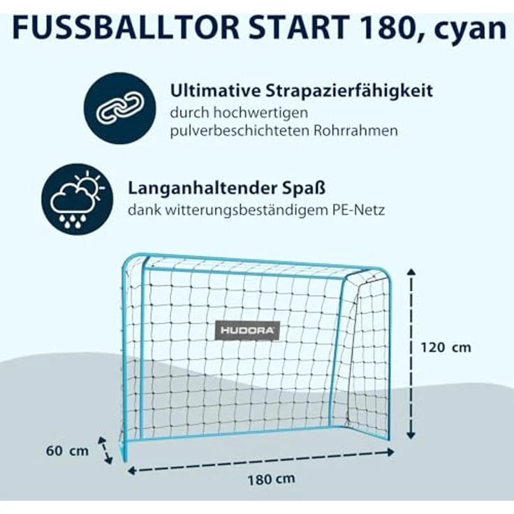 HUDORA Start Fußballtor 180 x 120 x 60 cm - Standfest & hochwertig mit Klicksystem - Garten-Tor für Kinder & Erwachsene, weiß – Bild 2
