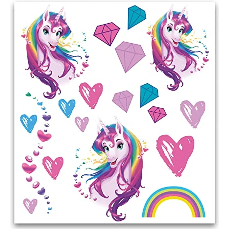 ROTH Kinder-Tattoos Einhornportrait - 2 Bogen pro Pack, hautfreundlich