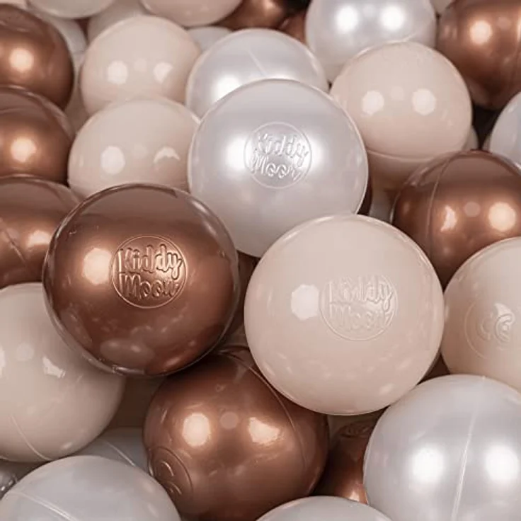 KiddyMoon 700 Bälle/7Cm Kinder Bälle für Bällebad, Einfarbige Plastikbälle in Pastellbeige/Kupferrot/Perle, Made in EU, BPA frei – Bild 1