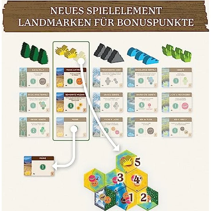 Kosmos 683955 Cascadia - Landmarks, Erweiterung zum Spiel des Jahres 2022, Ergänzung für 5-6 Personen und Erweiterung in Einer Box, Brettspiel für 2-6 Personen ab 10 Jahren – Bild 4