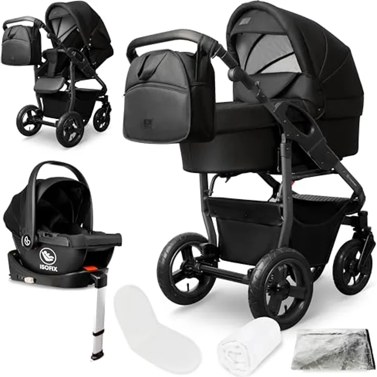 Bergsteiger Capri Kombikinderwagen 4-in-1, Babywanne, Sportsitz, i-Size Babyschale, Isofix-Station, höhenverstellbar, faltbar, Luftreifen, Zubehör