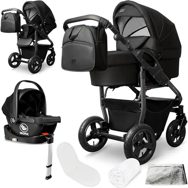 Bergsteiger Capri Kombikinderwagen 4-in-1, Babywanne, Sportsitz, i-Size Babyschale, Isofix-Station, höhenverstellbar, faltbar, Luftreifen, Zubehör – Bild 1