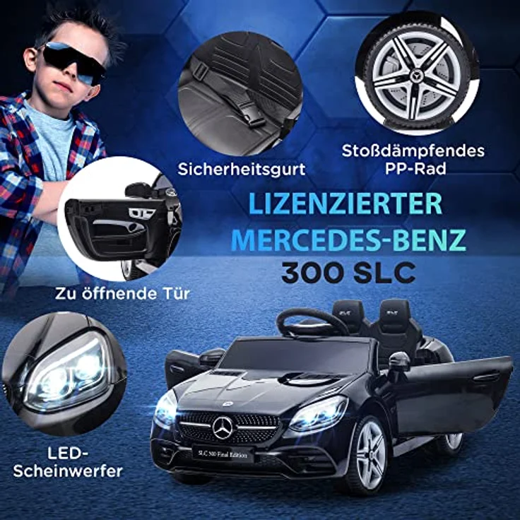 AIYAPLAY Elektro-Kinderauto mit Sicherheitsgurt, Musik, Schwarz, für Kinder ab 3 Jahren, Belastbarkeit 30 kg, 107L x 62.5B x 44H cm – Bild 6