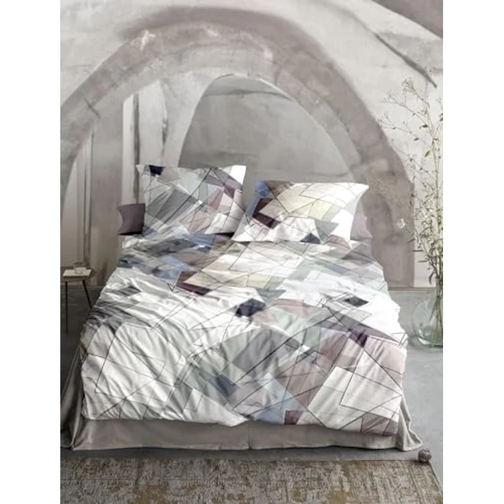 Irisette Wave Mako-Satin Bettwäsche 135x200 Rauten Mosaik Abstrakt grau - 100% feine Baumwolle, bügelleicht-Seidenglanz, hautsympathisch – Bild 2